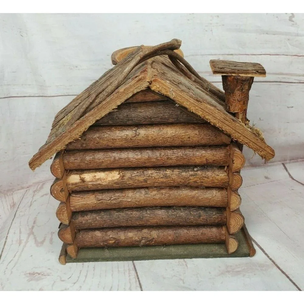 Rare Vintage Mountain Lodge Decorative Real Wood 3d Wood Cabin Bird House Feeder